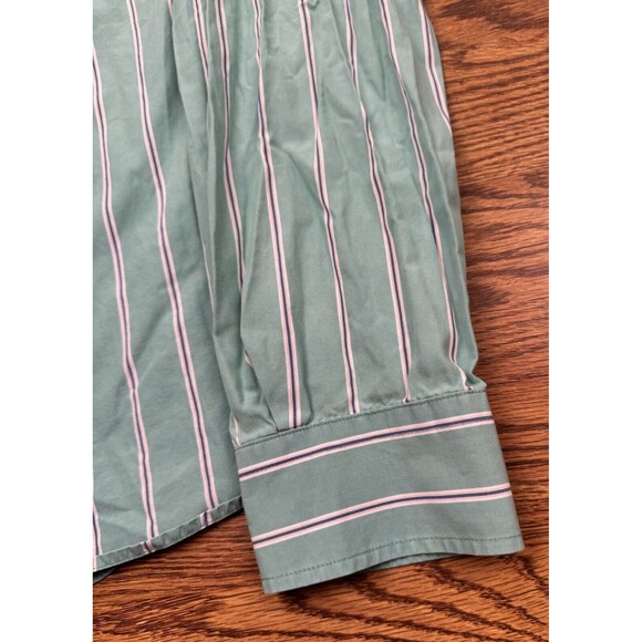 Abercrombie Button Up Mens XL Green Striped Muscle Fit  22" Pit To Pit - Picture 10 of 13